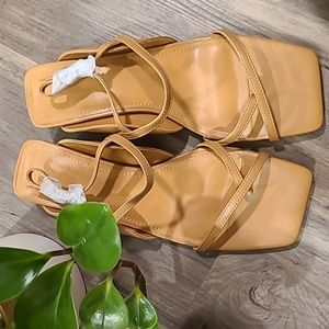 COPY - Womens Kitten Heel Sandals Square Open Toe Cross Over Thong Ankle Buckle…